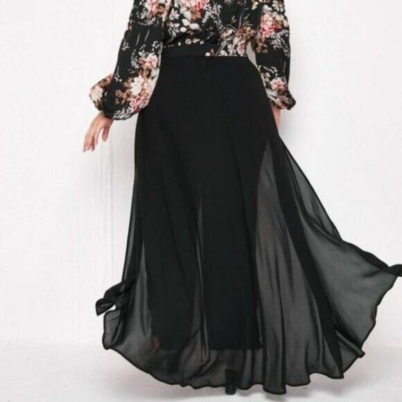 NEW Plus Floral Print Lantern Sleeve Wide Leg Jumpsuit With Skirt Women's Size 2 - Picture 8 of 13